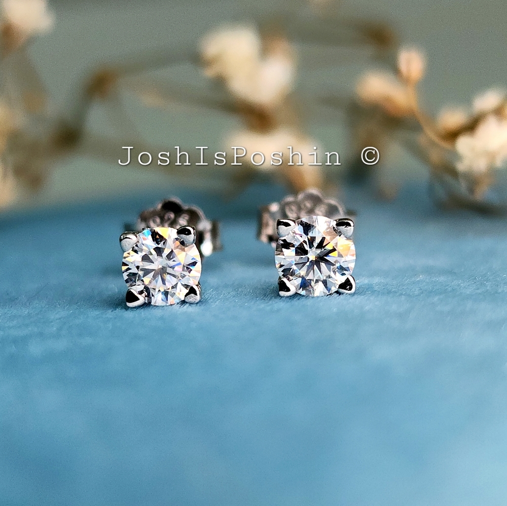 4MM Moissanite heart prong solitaire stud earrings in sterling silver